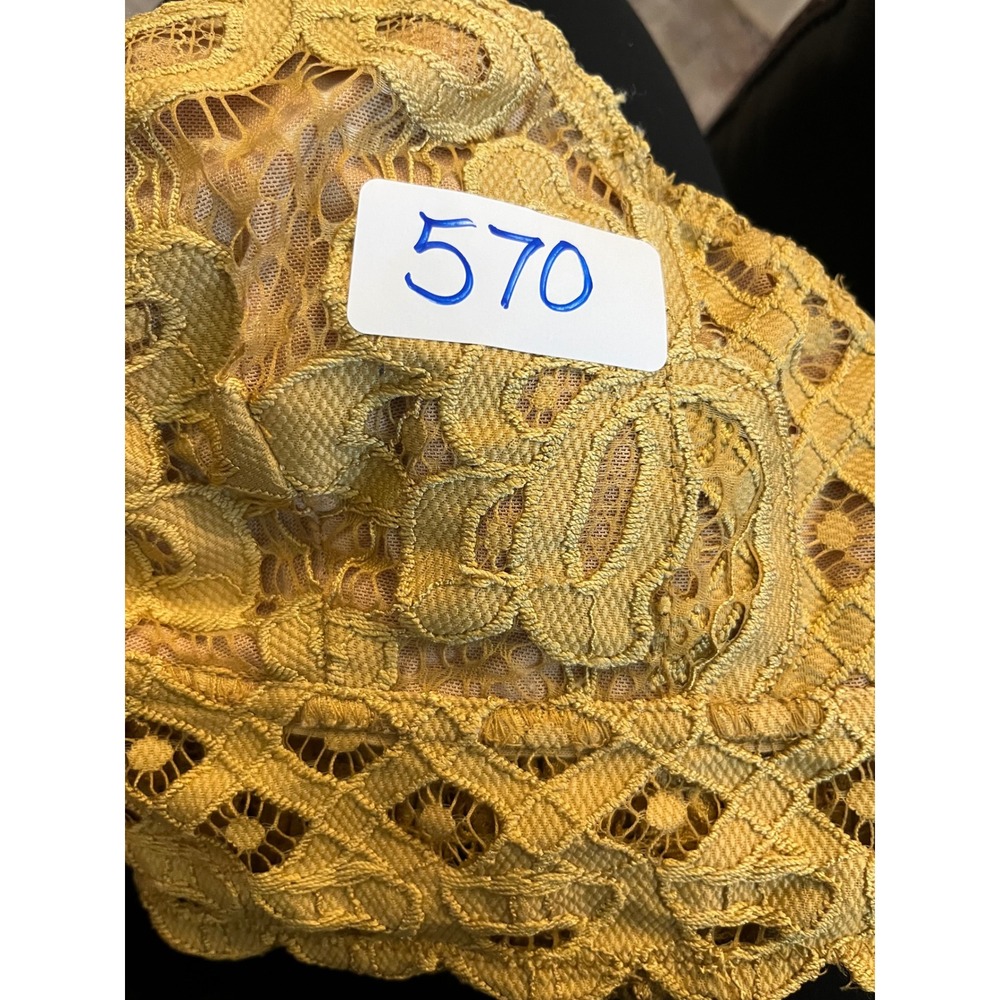 NWOTMustard Yellow Lace Bralette Boho Crochet Smocked Back Adjustable Straps, L - Picture 5 of 5